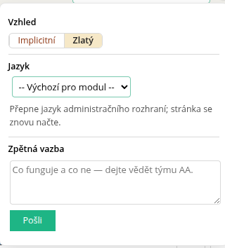 Volba motivu vzhledu, jazyka a pole pro zpětnou vazbu